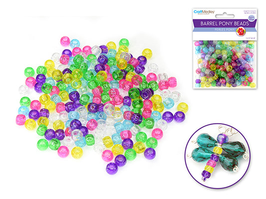 Barrel Pony Beads -  Sparkle Mix