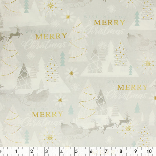 Grey We Wish you a Merry Christmas Fabric