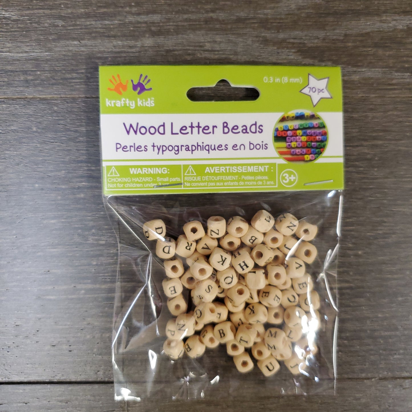 Wood Letter Beads 8MM 70Pc coloured or Natural