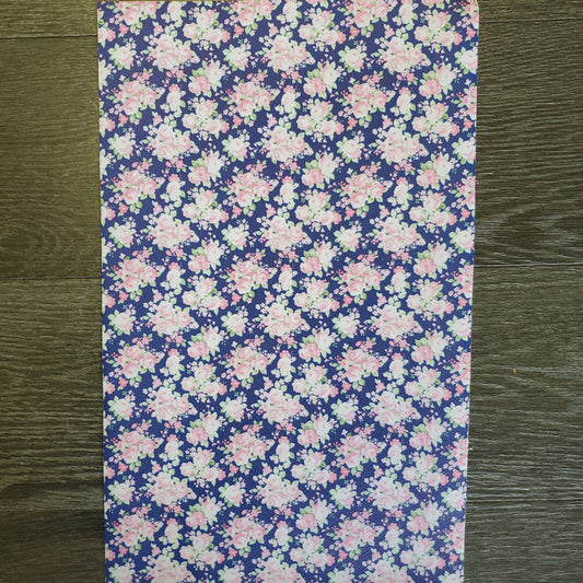 Pink Floral on Blue Background Faux Leather