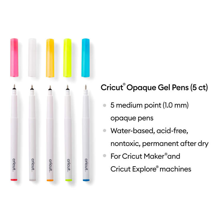 Cricut Opaque Gel Pens 1.0 mm, Pink/White/Orange/Yellow/Blue (5 ct)