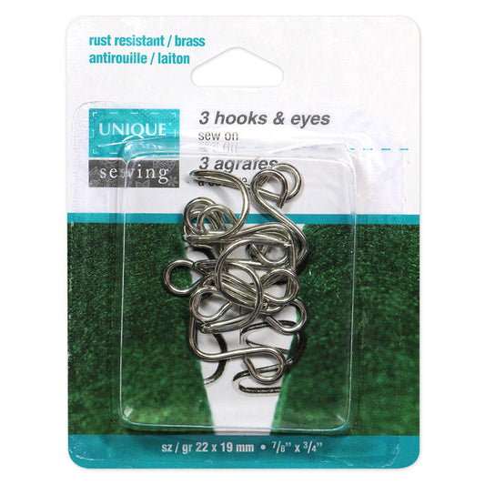 Hooks & Eyes Nickel - 22 x 19mm (7/8″ x 3⁄4″) - 3 sets