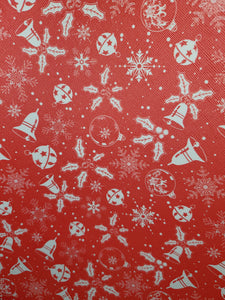 Red and White Bells and Holly Faux Leather
