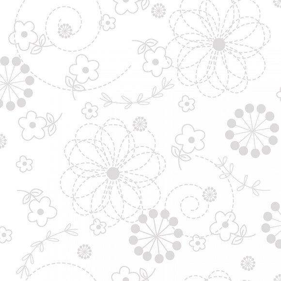 Kimberbell Quilting Cotton - Doodles in White on White