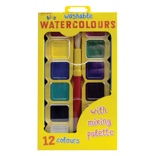 MONT MARTE Kids Watercolour 12 Colour Block Set with Palette and Brush