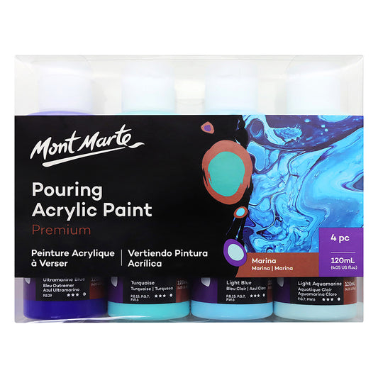 MONT MARTE Premium Pouring Acrylic Paint 120ml - 4pc Set - Marina