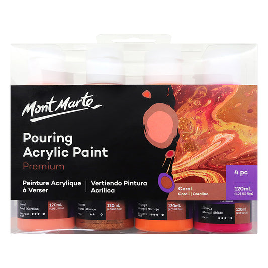 MONT MARTE Premium Pouring Acrylic Paint 120ml - 4pc Set - Coral