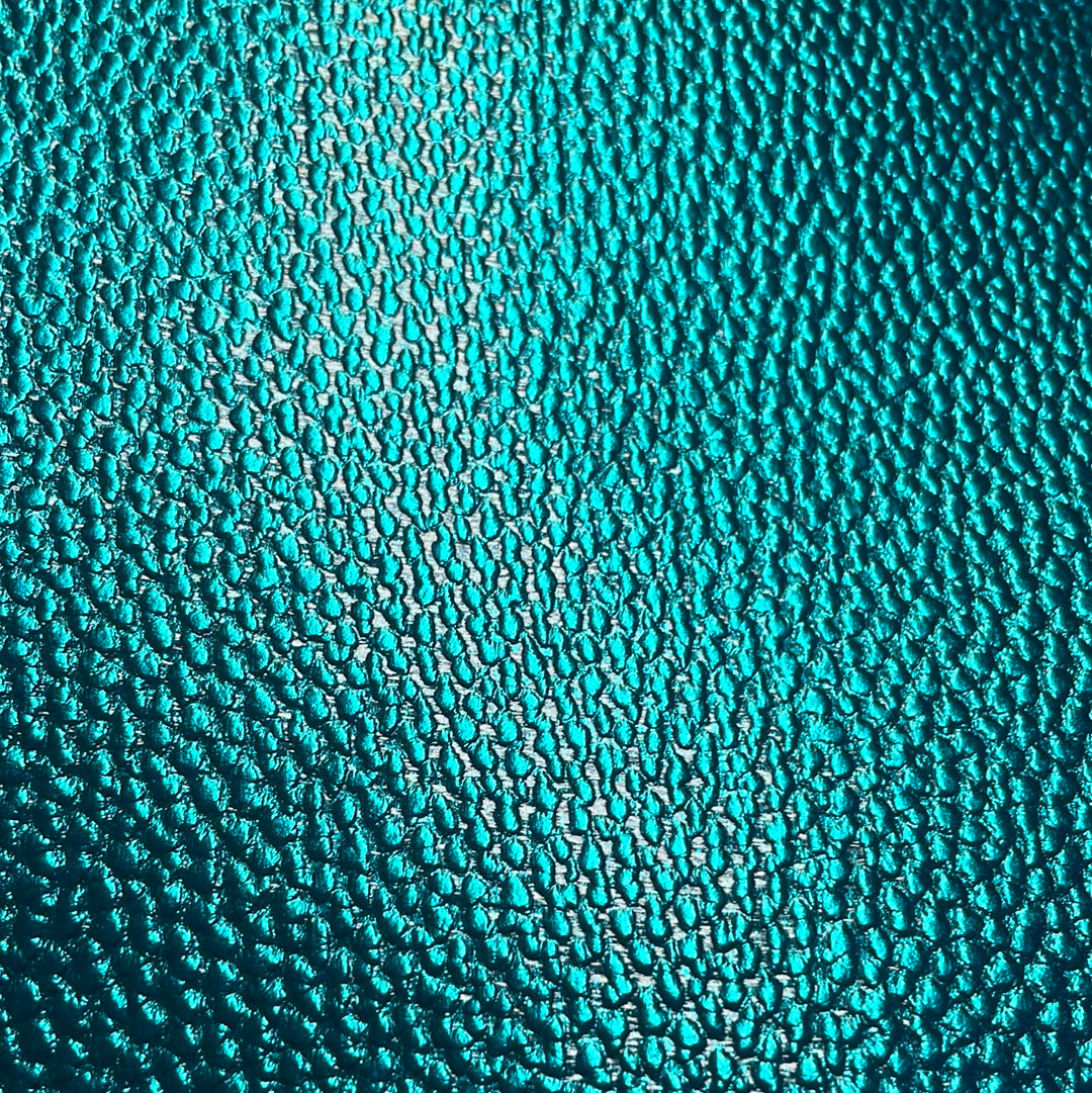 Aqua Metallic Small Litchi Faux leather