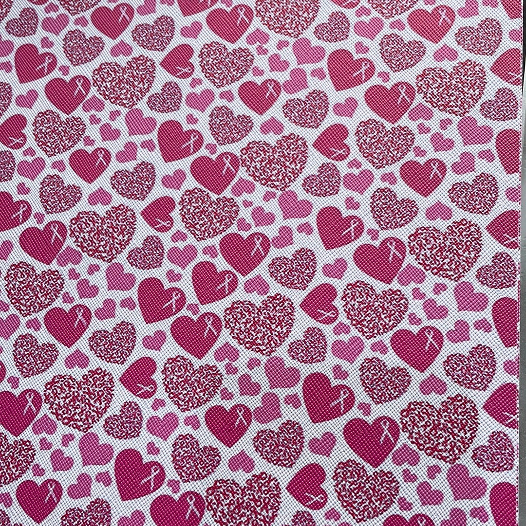 Pink Hearts & Ribbons  Faux leather