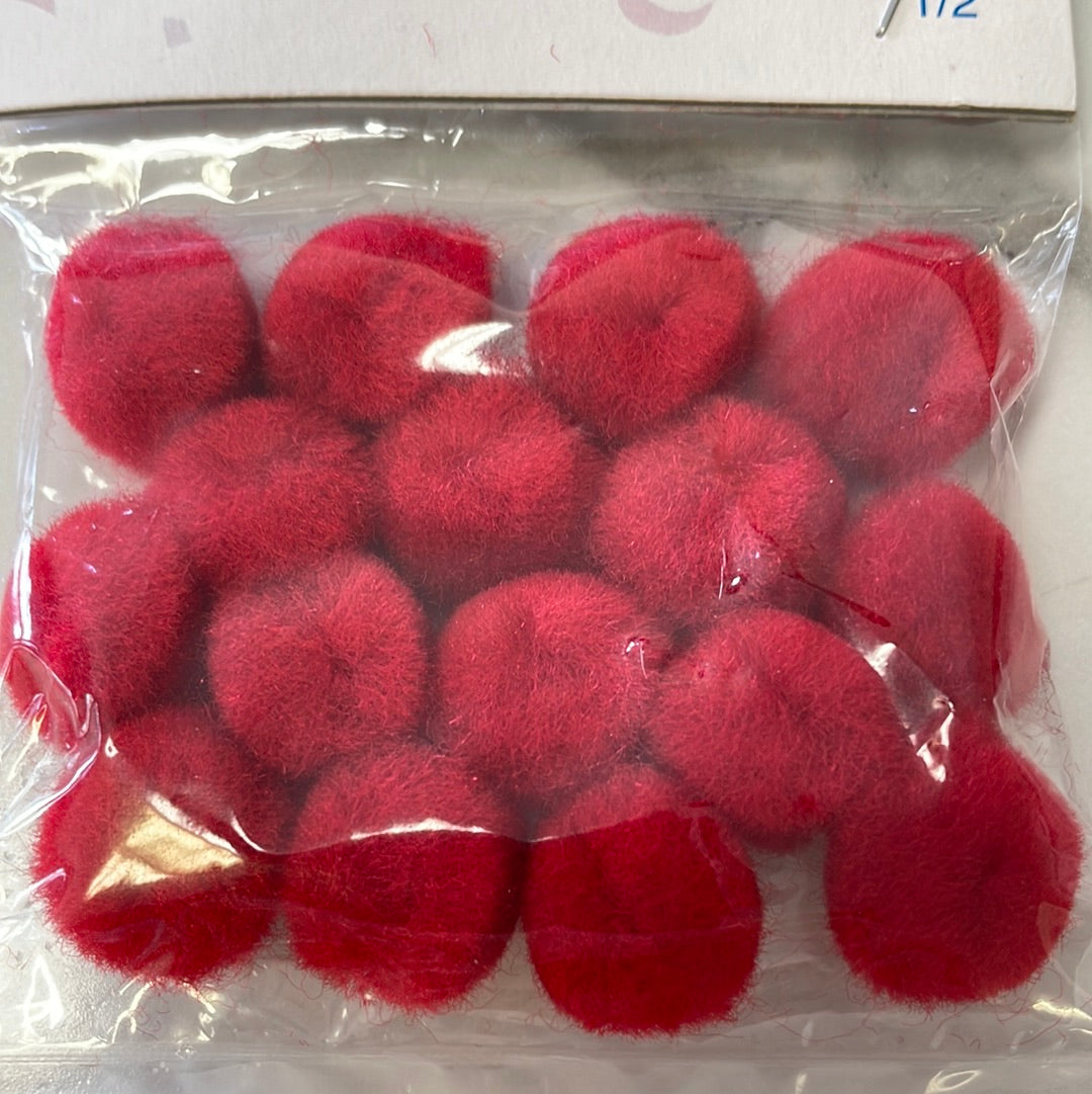 Pom Poms 16 pk 1/2in Red