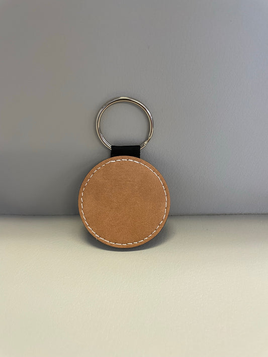 Round Sub PU Leather Key Ring - Brown