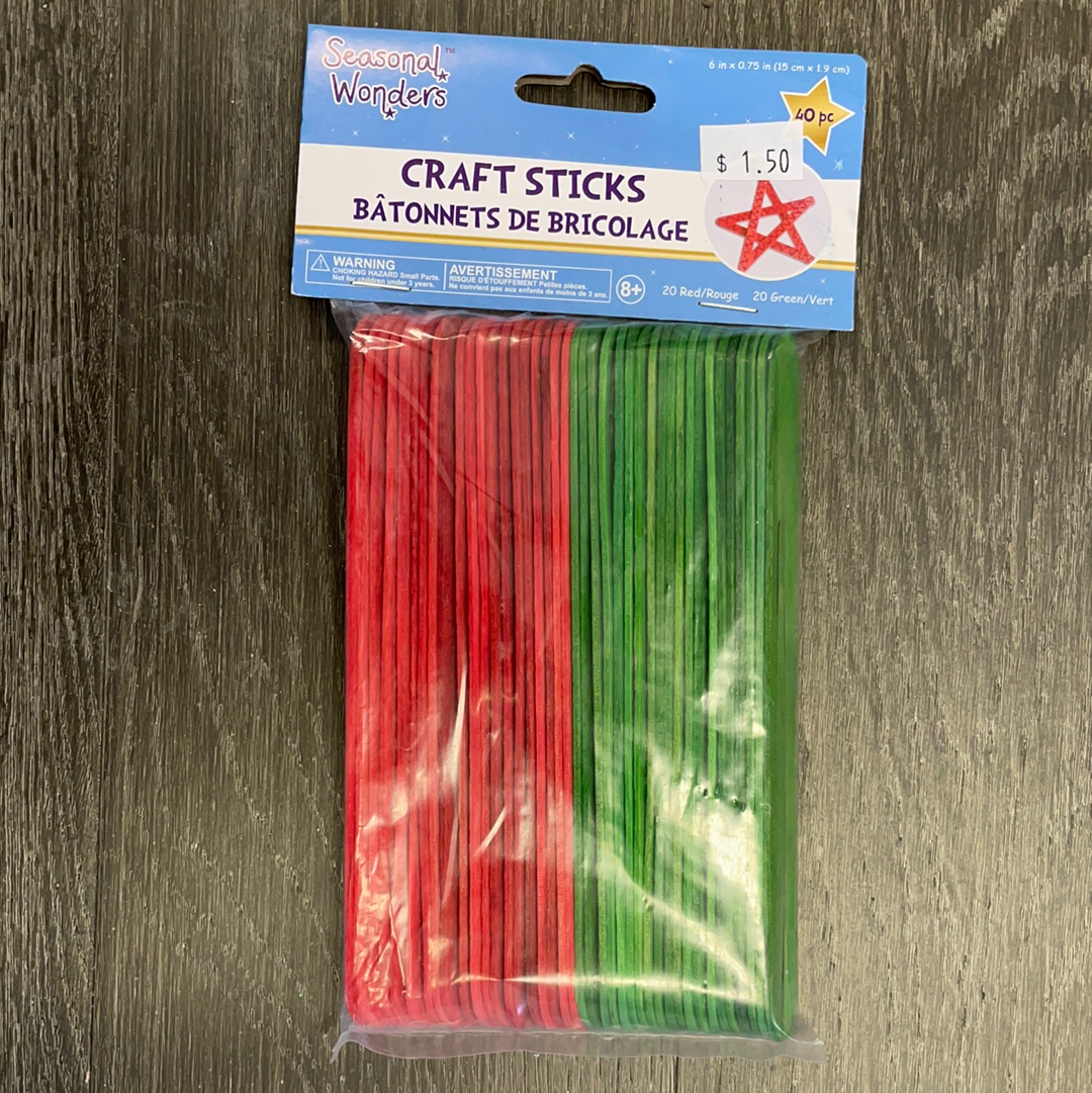 Large Craft Sticks - Green and Red