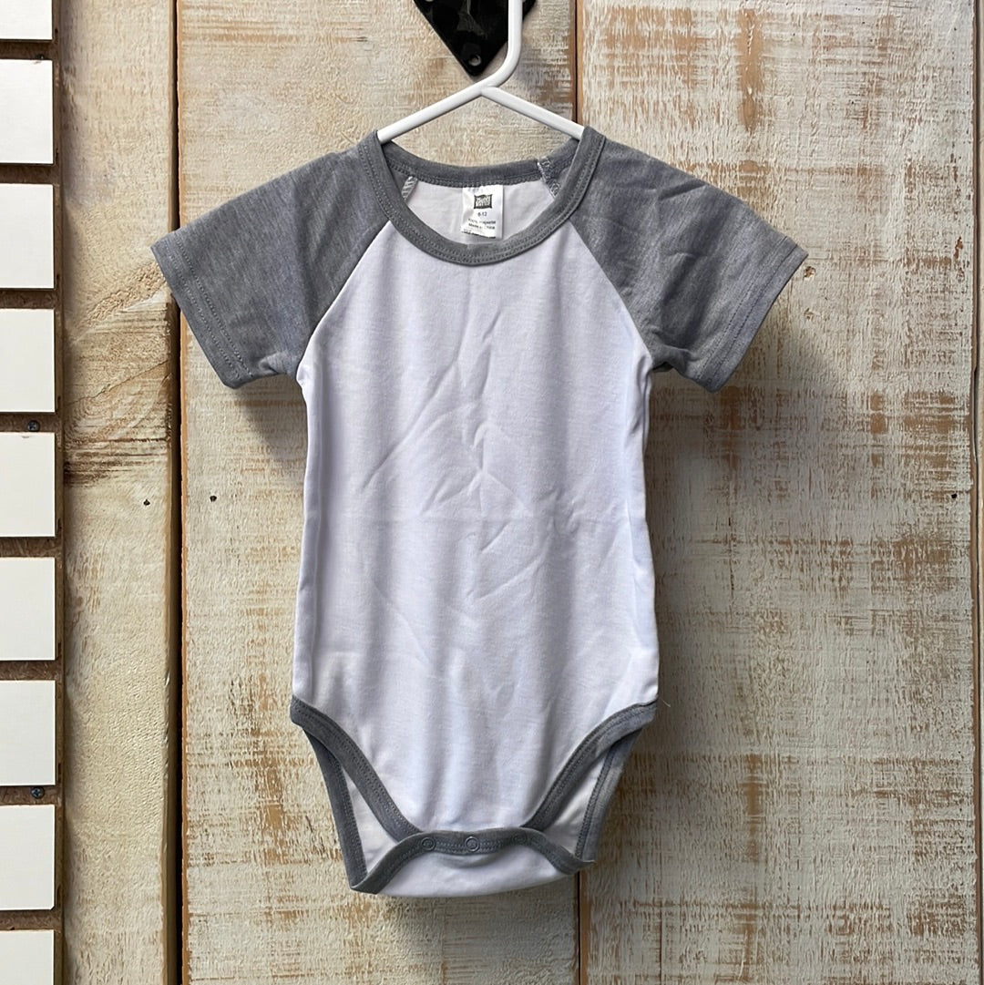 Baby Baseball style SS Onesie  - W/w Grey