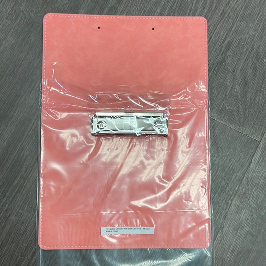 PU Leather Clipboard w Metal Clip - pink