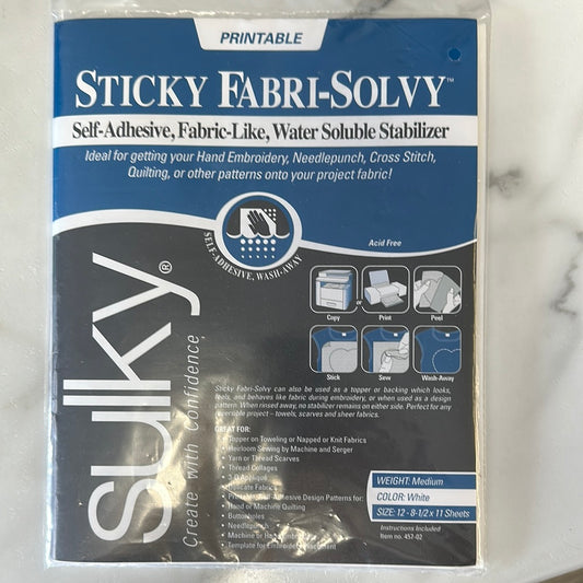 Sulky Sticky Fabri-solvy Medium  Printable Sheets