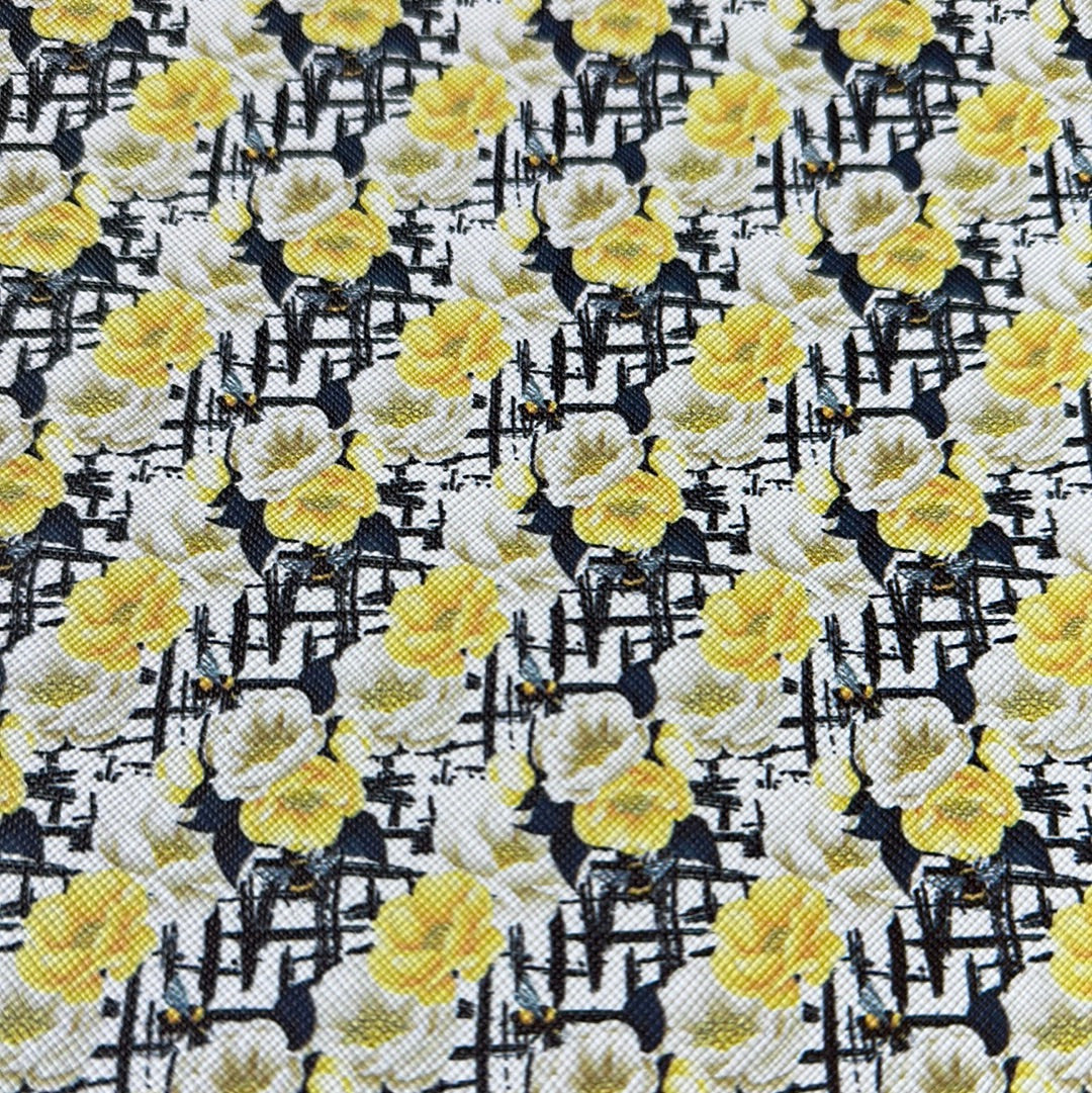 Floral w small bees Faux leather