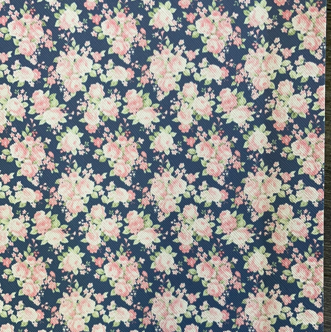 Faux Leather  Blue Pink Floral