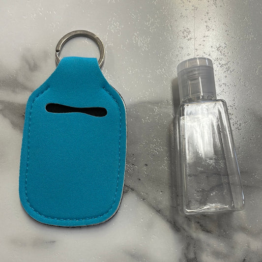 Sky Blue Neoprene Sanitizer Holder w Bottle