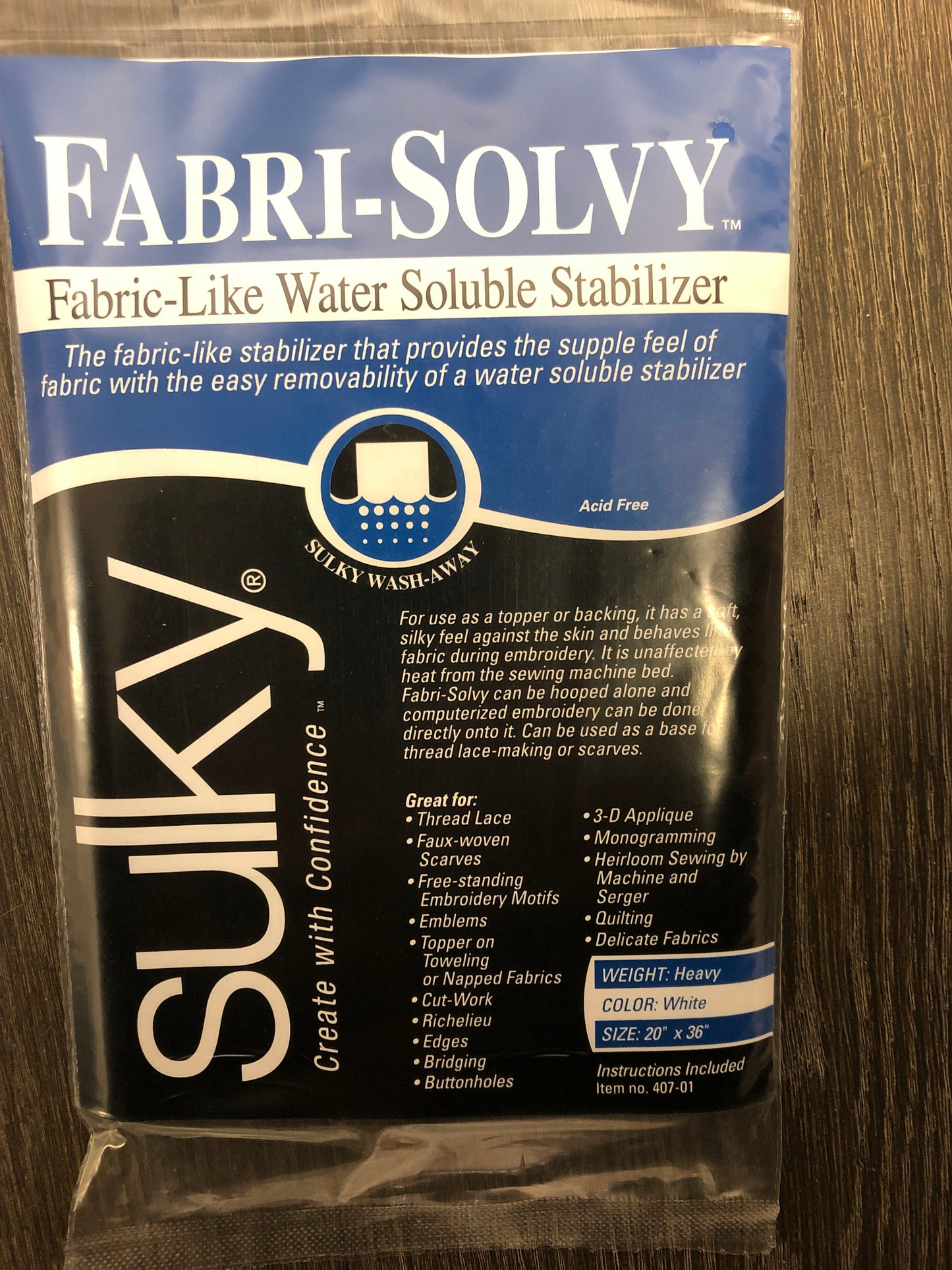 SULKY Fabri-Solvy - White - 50 x 91cm pkg (20″ x 36″)