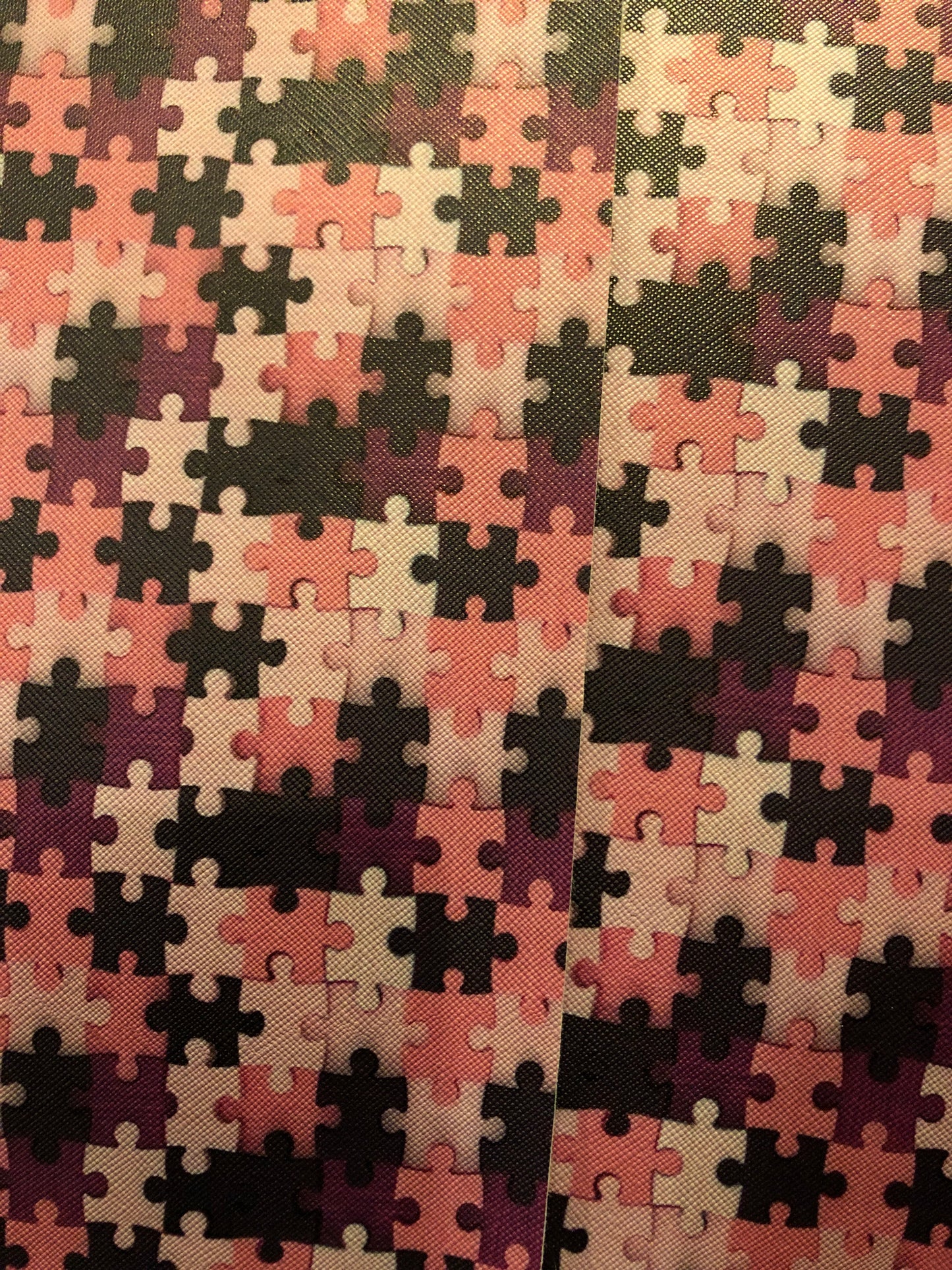 Faux Leather  pink puzzle pieces