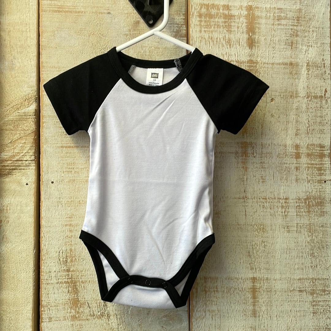 Baby Baseball style SS Onesie  - W/w Black