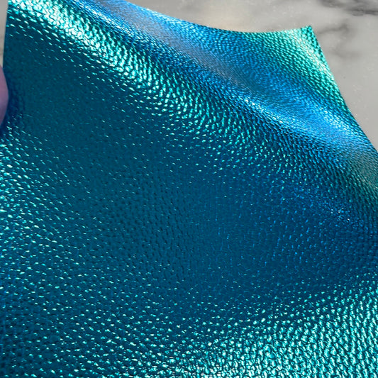 Aqua Metallic Small Litchi Faux leather