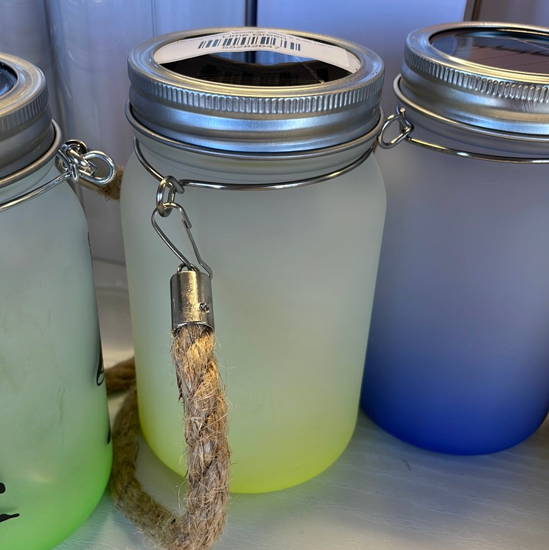 Hanging Frosted Mason Jar Glass w Solar Lights