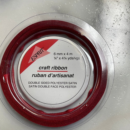 Red Dbl Sided Polyester Ribbon 1/4" X 4 1/2 Yds