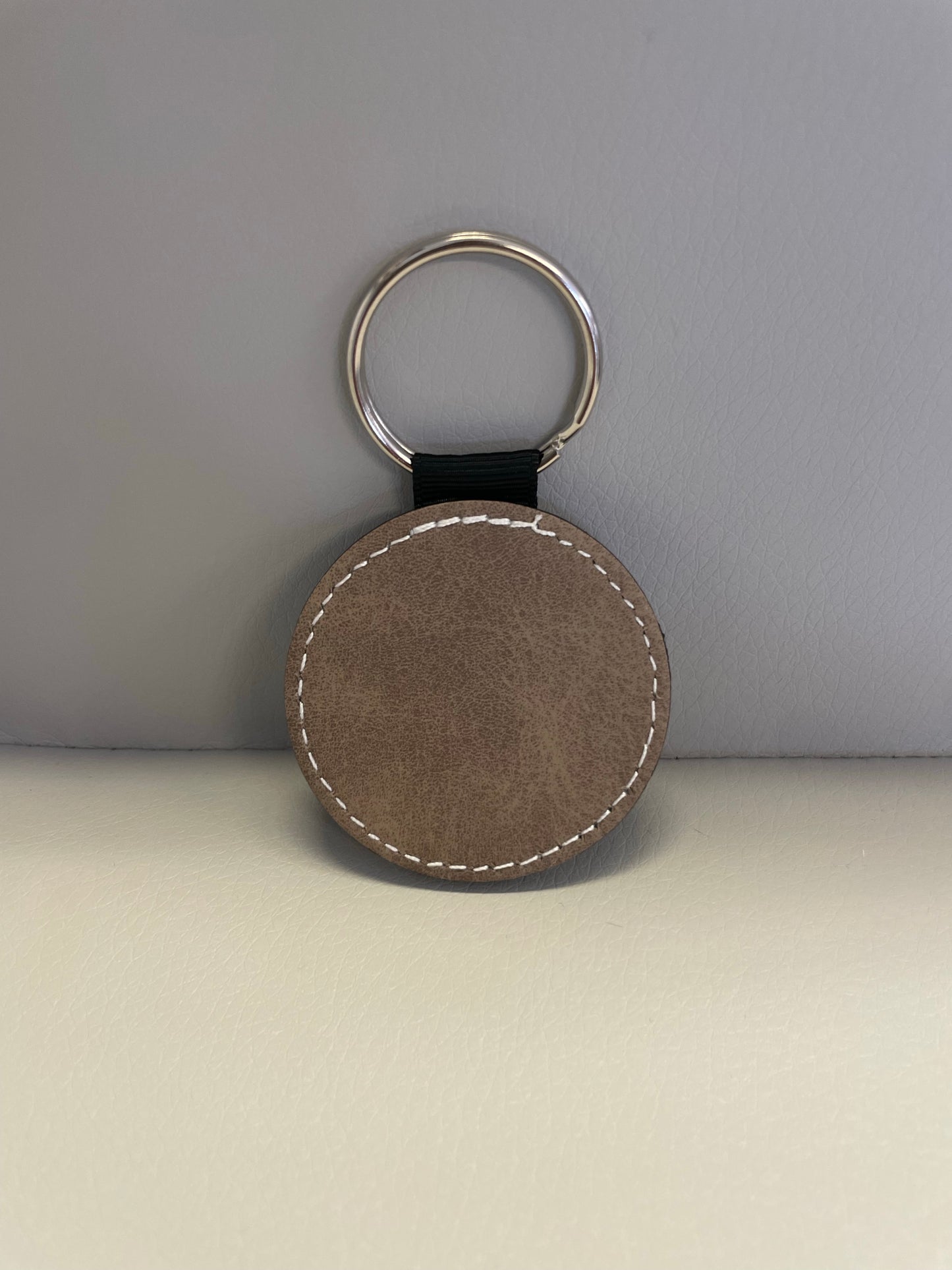 Round Sub PU Leather Key Ring - Taupe Grey