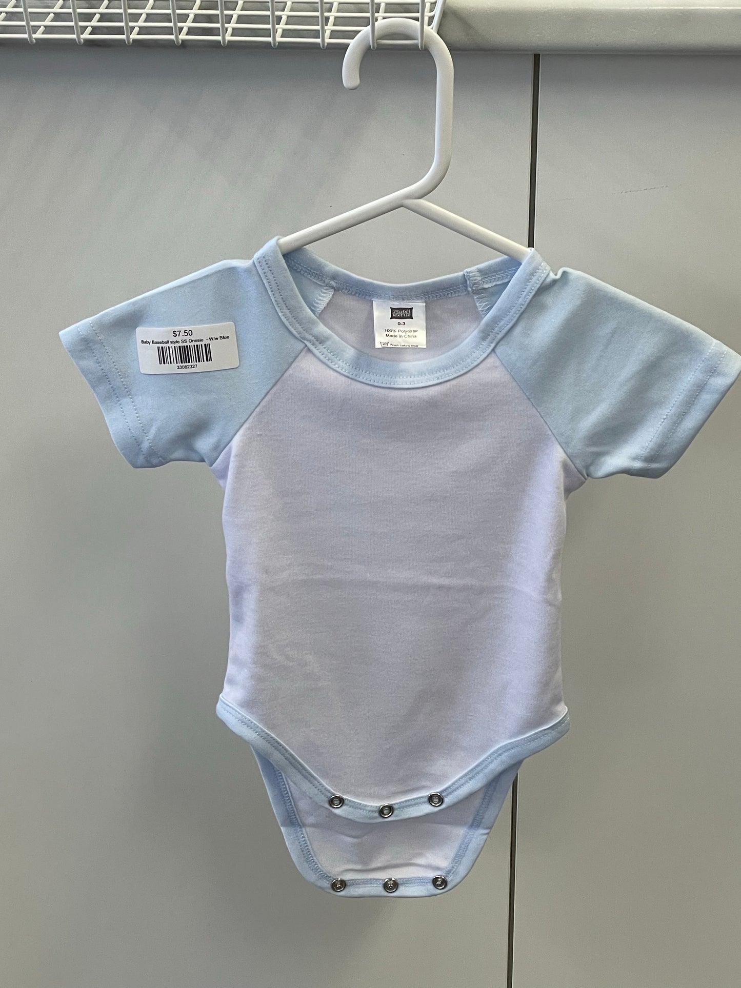 Baby Baseball style SS Onesie  - W/w Blue