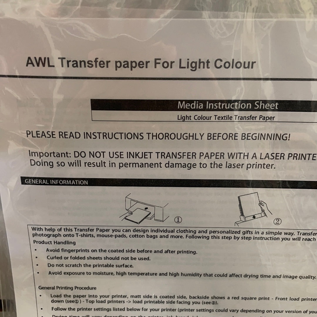 Light Fabric Transfer Paper  Pack of 5