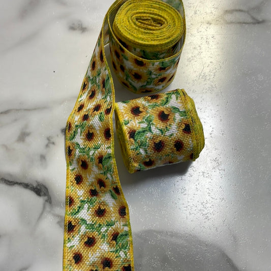 Sunflowers Wire Edged Linen Ribbon