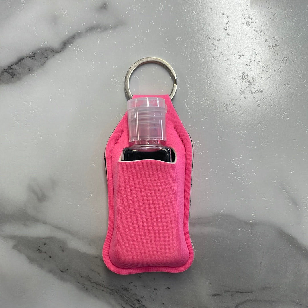 Hot Pink Neoprene Sanitizer Holder w Bottle