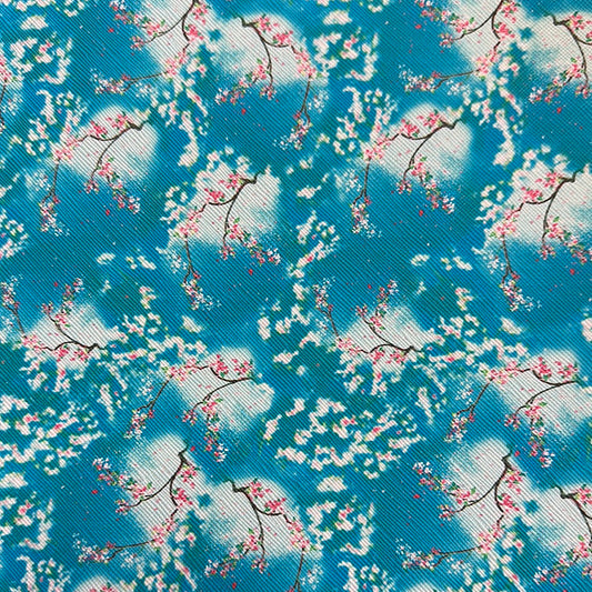 Aqua w Cherry Blossoms  Faux leather