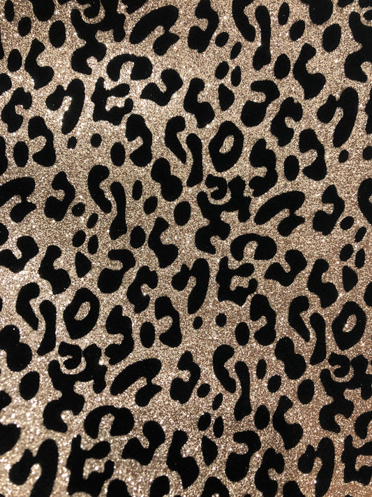 Black velvet animal print faux leather