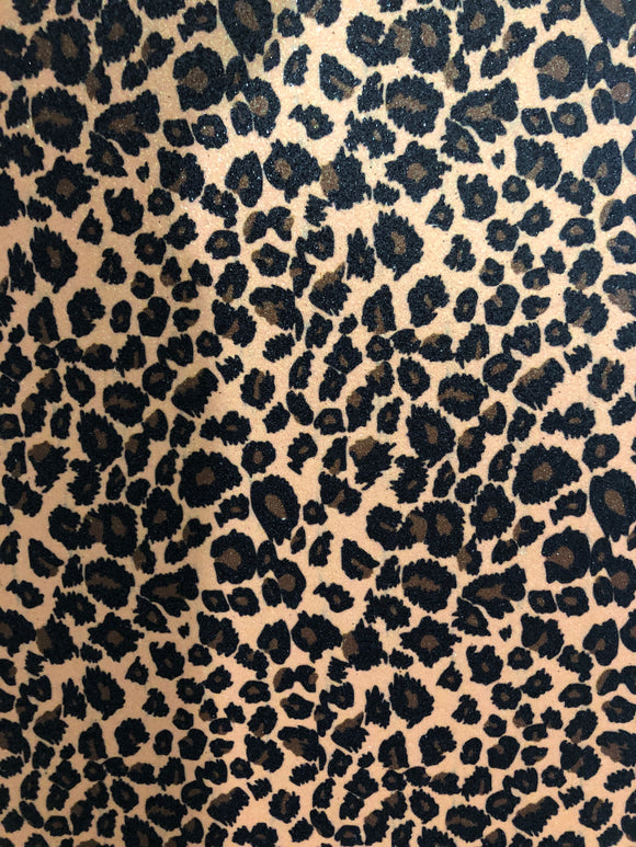 Leopard Print Fine Glitter Faux Leather