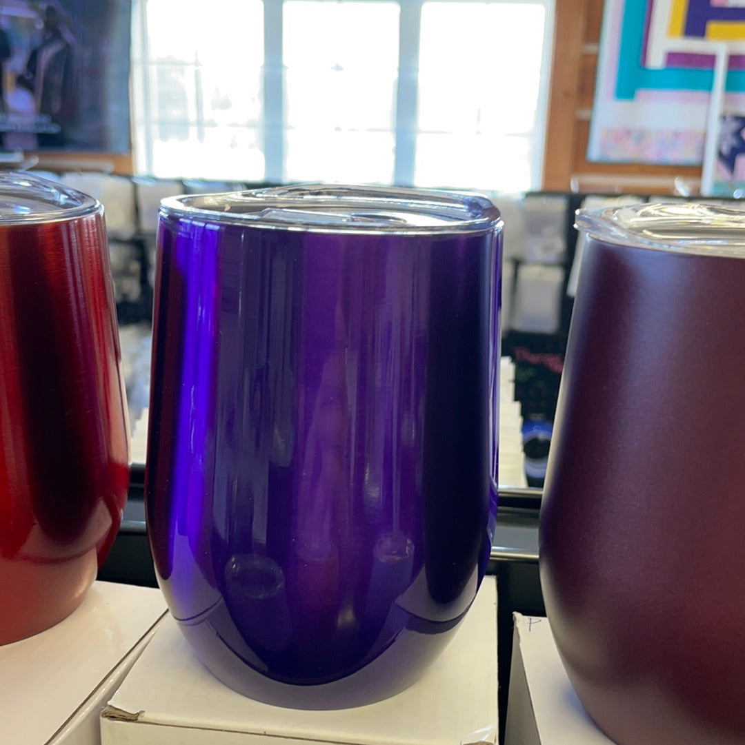 Purple Metallic Wine Tumblers with Slider Lids