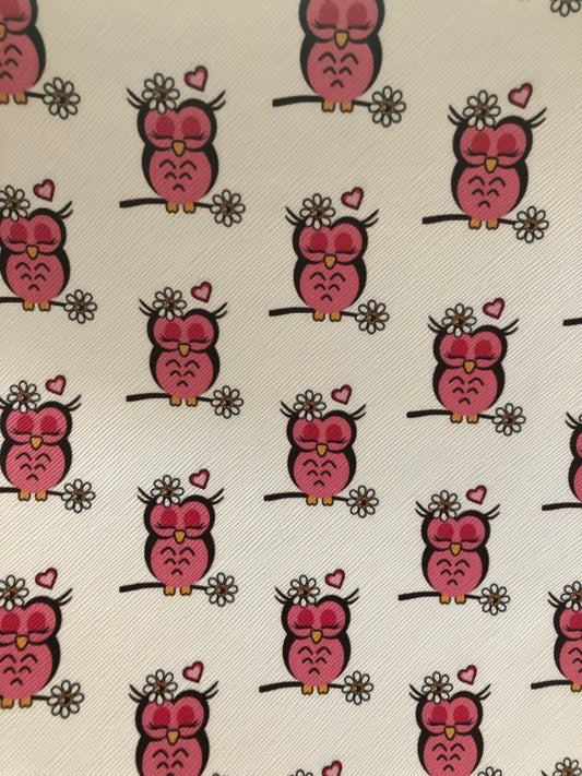 Pink Owls on Branch Faux leather