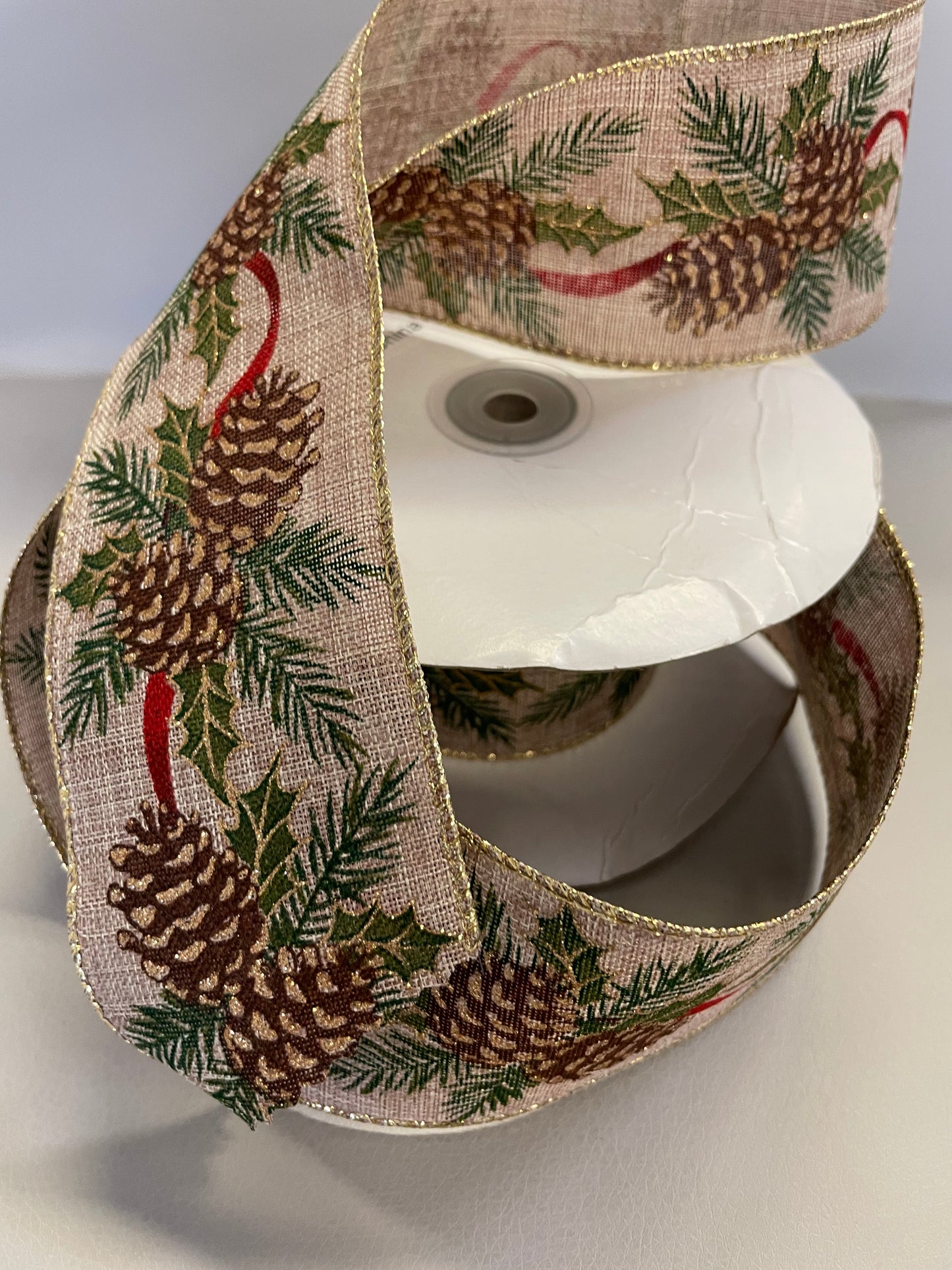 Pinecone Wired Ribbon 50MM