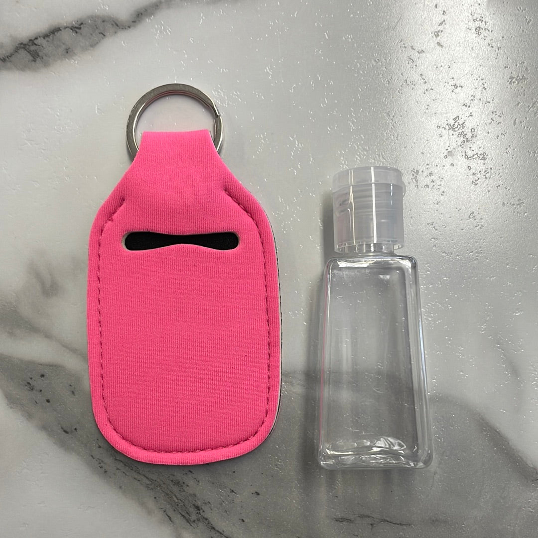 Hot Pink Neoprene Sanitizer Holder w Bottle