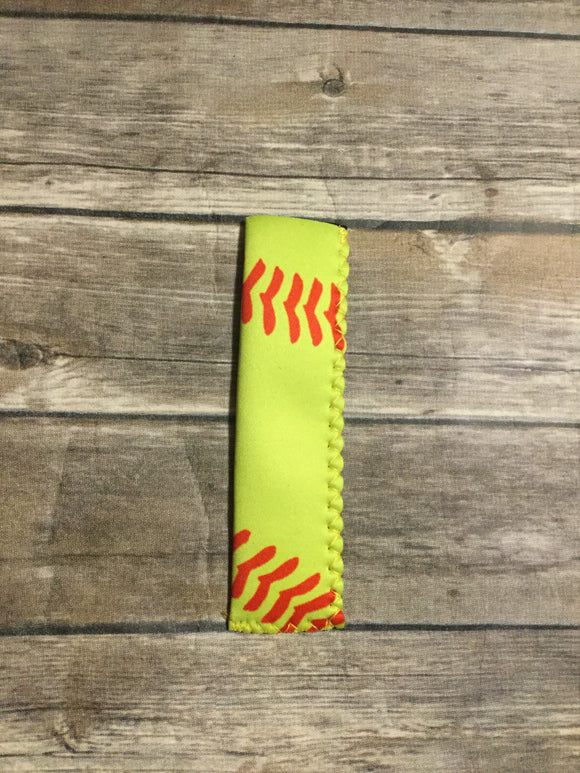Freezie Koozies Sports Theme  -  Baseball Lacing - Yellow with Red Lacing