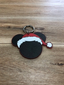 Mouse Head w Christmas Hat Key Ring