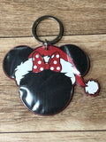 Mouse Head w Christmas Hat Key Ring
