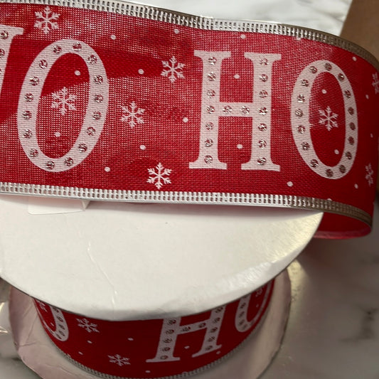 Red HO HO Wired Ribbon 50MM