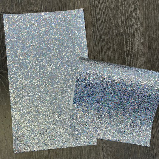 Chunky Silver Holographic Glitter Faux Leather
