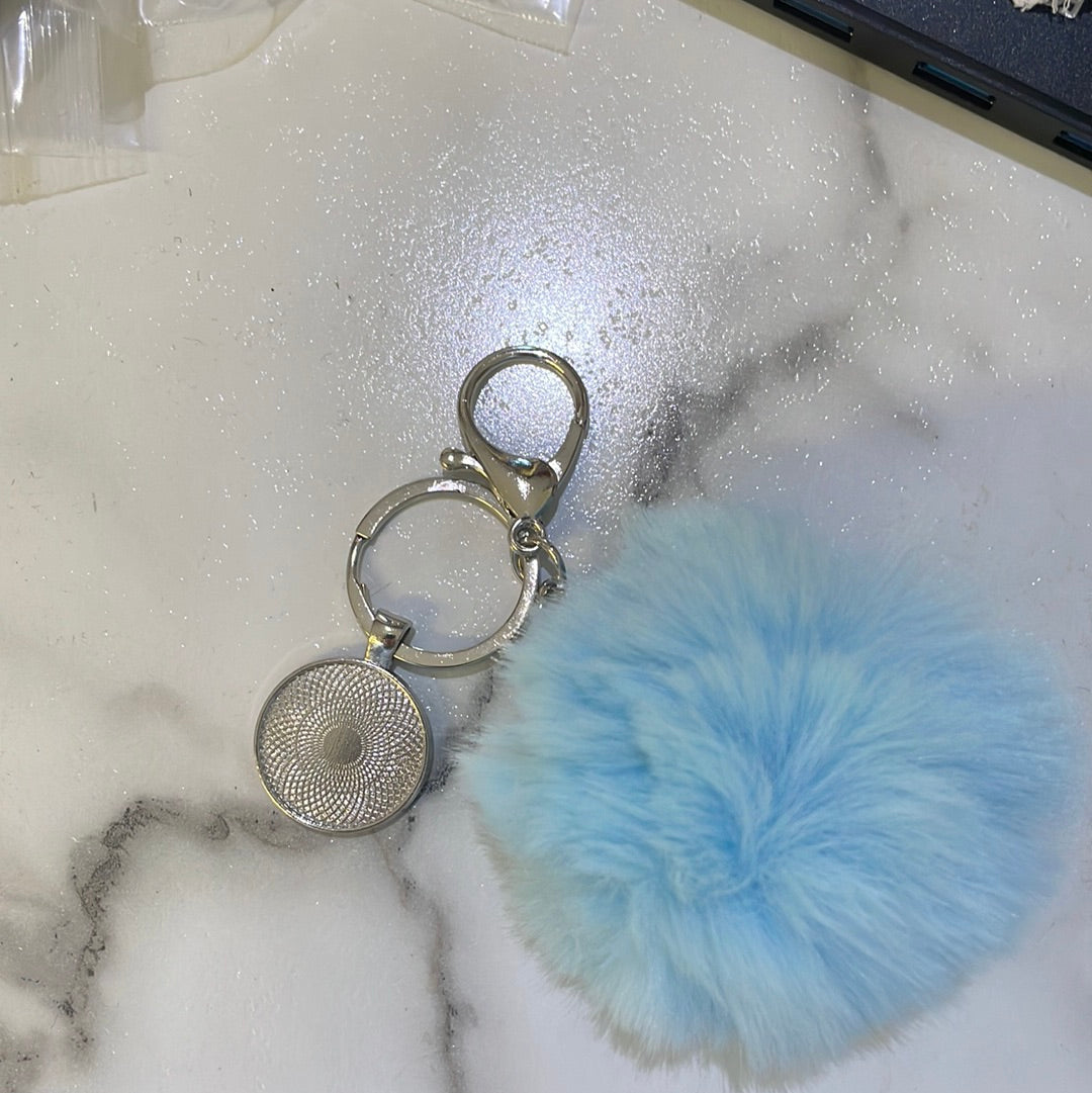 DBL sublimation pompom key chains-Light Blue