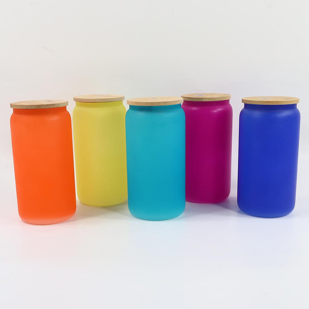 Color Changing  Glass Can w bamboo lid